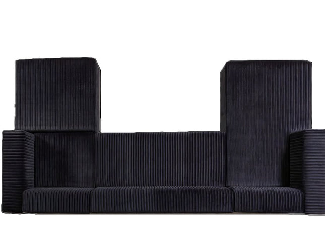 Black Velvet Modular U Shaped Four Piece Sofa and Chaise Sectional With Toss Pillows