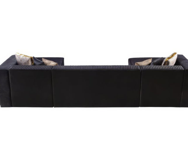 Black Velvet Modular U Shaped Four Piece Sofa and Chaise Sectional With Toss Pillows