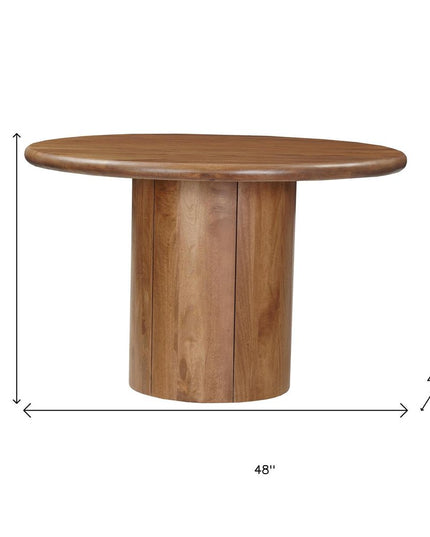 Five Piece Brown Round Solid Wood Dining Set with Four Chairs