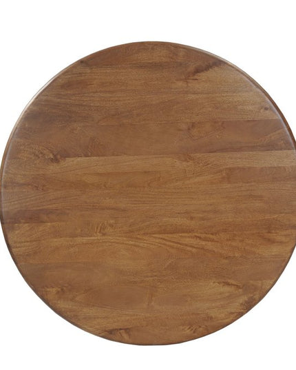 Five Piece Brown Round Solid Wood Dining Set with Four Chairs