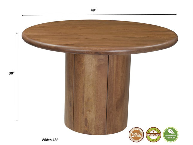 Five Piece Brown Round Solid Wood Dining Set with Four Chairs