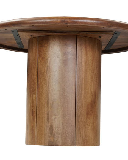 Five Piece Brown Round Solid Wood Dining Set with Four Chairs