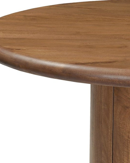 Five Piece Brown Round Solid Wood Dining Set with Four Chairs