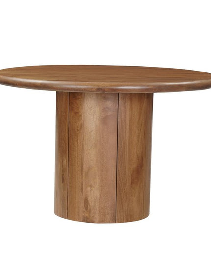 Five Piece Brown Round Solid Wood Dining Set with Four Chairs