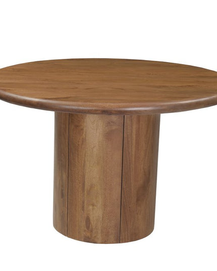 Five Piece Brown Round Solid Wood Dining Set with Four Chairs