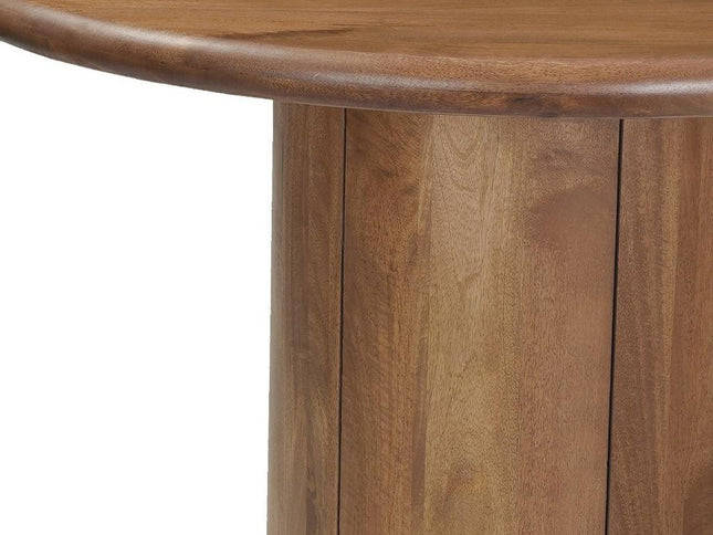 Five Piece Brown Round Solid Wood Dining Set with Four Chairs