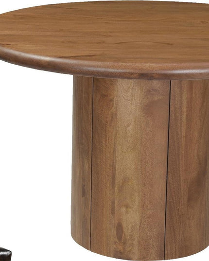 Five Piece Brown Round Solid Wood Dining Set with Four Chairs