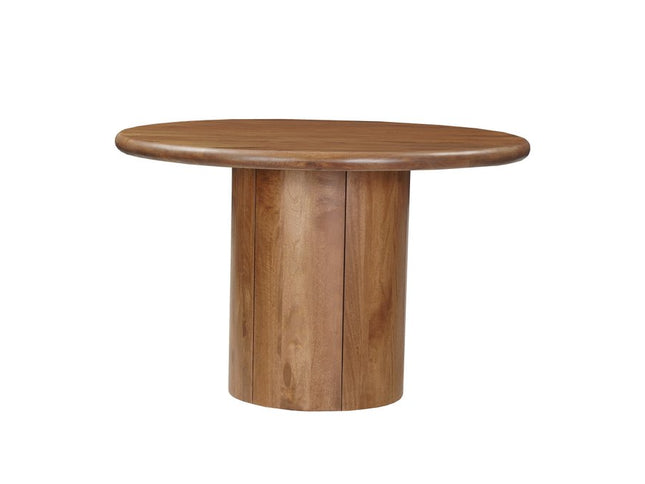 Five Piece Brown Round Solid Wood Dining Set with Four Chairs