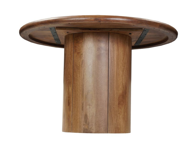 Five Piece Brown Round Solid Wood Dining Set with Four Chairs