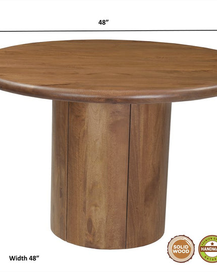 Five Piece Brown Round Solid Wood Dining Set with Four Chairs