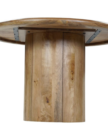 Five Piece Brown Round Solid Wood Dining Set with Four Chairs