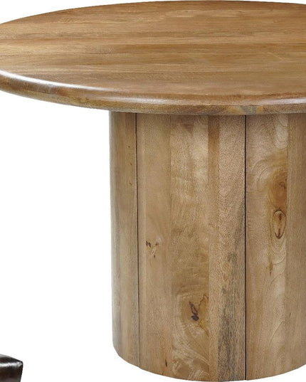 Five Piece Brown Round Solid Wood Dining Set with Four Chairs