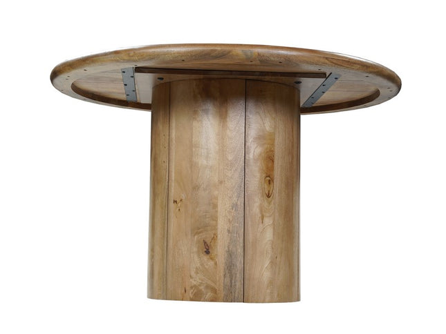 Five Piece Brown Round Solid Wood Dining Set with Four Chairs