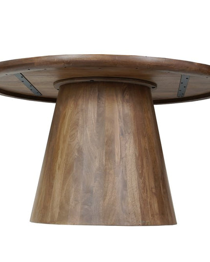 Five Piece Brown Round Solid Wood Dining Set with Four Chairs