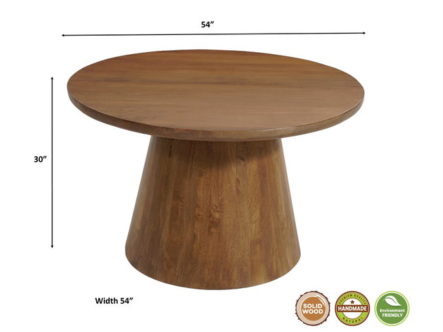 Five Piece Brown Round Solid Wood Dining Set with Four Chairs