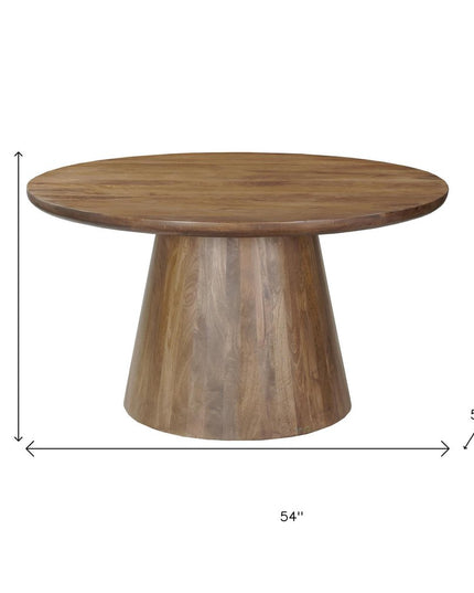 Five Piece Brown Round Solid Wood Dining Set with Four Chairs