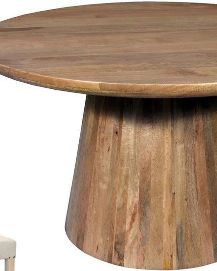 Five Piece Brown Round Solid Wood Dining Set with Four Chairs