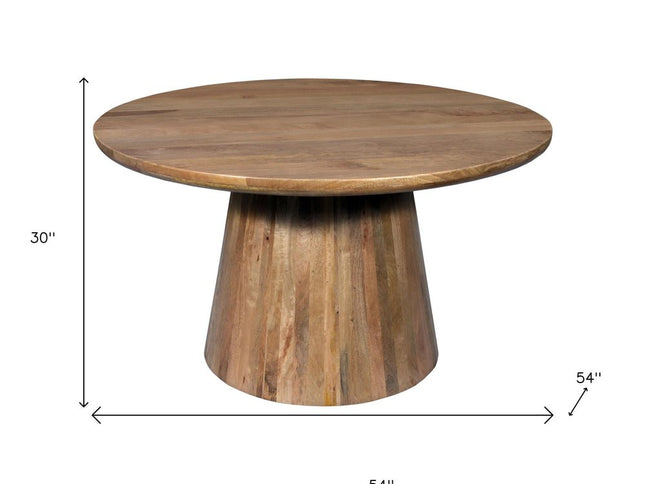 Five Piece Brown Round Solid Wood Dining Set with Four Chairs