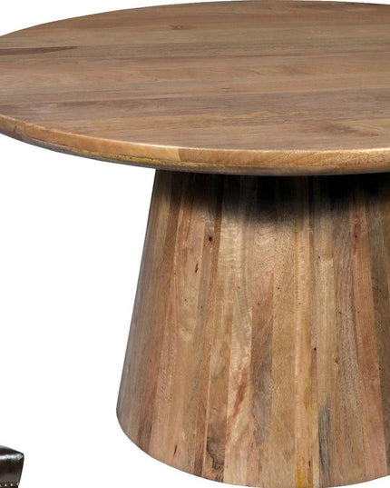 Five Piece Brown Round Solid Wood Dining Set with Four Chairs