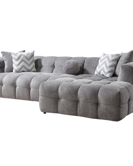Light Gray Boucle L Shaped Two Piece Sofa and Chaise Sectional With Toss Pillows