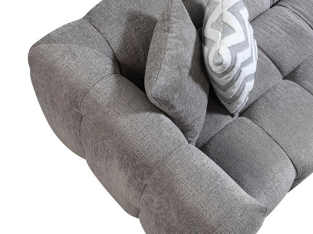 Light Gray Boucle L Shaped Two Piece Sofa and Chaise Sectional With Toss Pillows