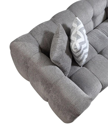 Light Gray Boucle L Shaped Two Piece Sofa and Chaise Sectional With Toss Pillows
