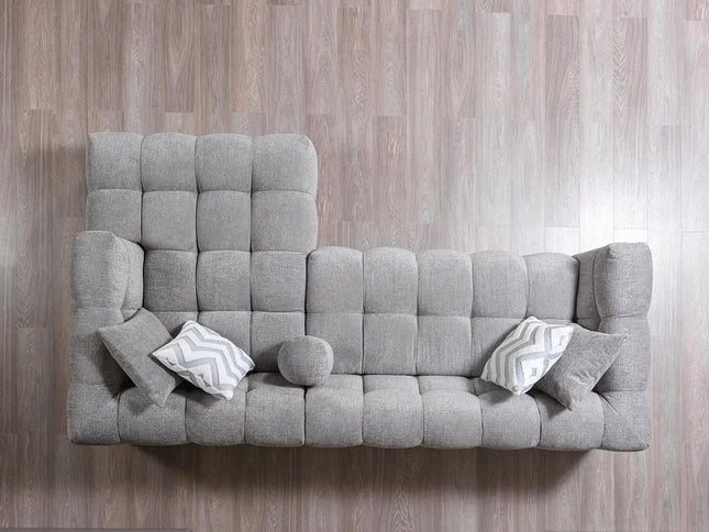 Light Gray Boucle L Shaped Two Piece Sofa and Chaise Sectional With Toss Pillows