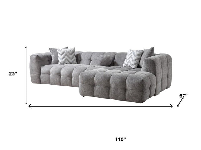 Light Gray Boucle L Shaped Two Piece Sofa and Chaise Sectional With Toss Pillows