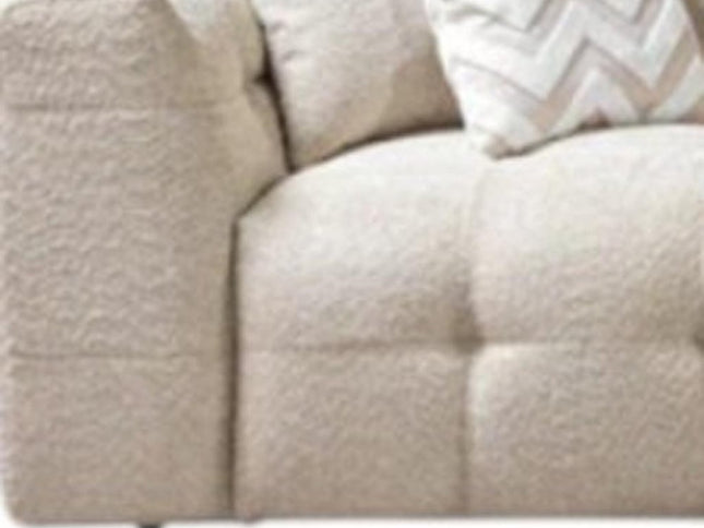 Ivory Boucle L Shaped Two Piece Sofa and Chaise Sectional With Toss Pillows