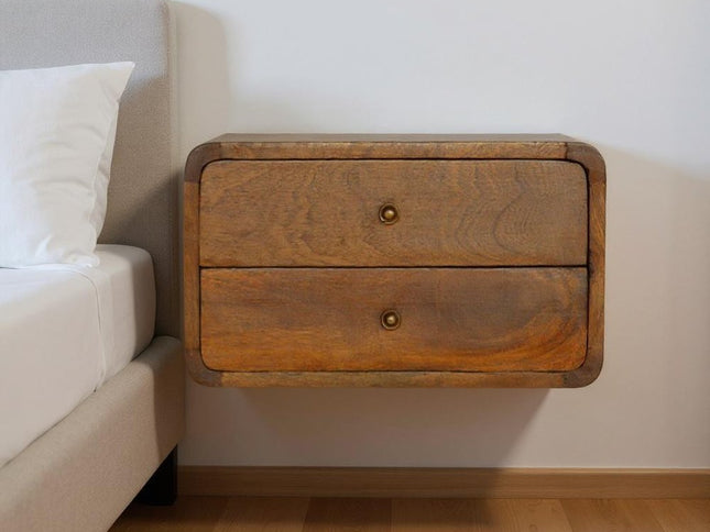 18" Brown Solid Wood Floating Nightstand