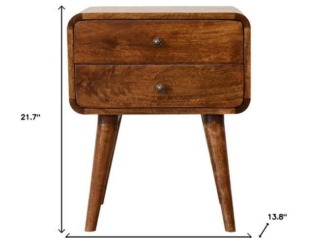 22" Chestnut Solid Wood Two Drawer Nightstand