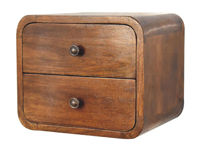 12" Chestnut Solid Wood Two Drawer Floating Nightstand