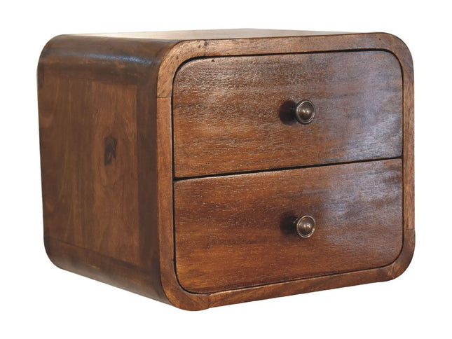 12" Chestnut Solid Wood Two Drawer Floating Nightstand