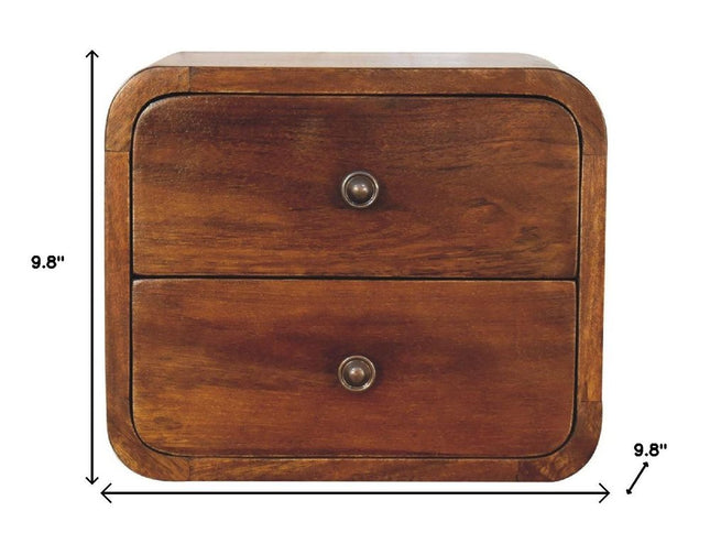 12" Chestnut Solid Wood Two Drawer Floating Nightstand