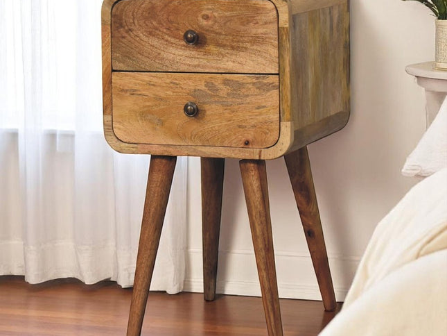 22" Oak Solid Wood Square Two Drawer Nightstand