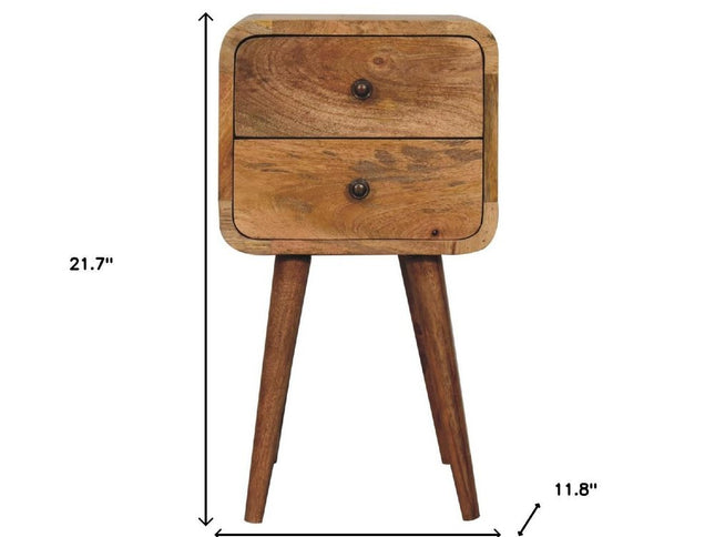 22" Oak Solid Wood Square Two Drawer Nightstand