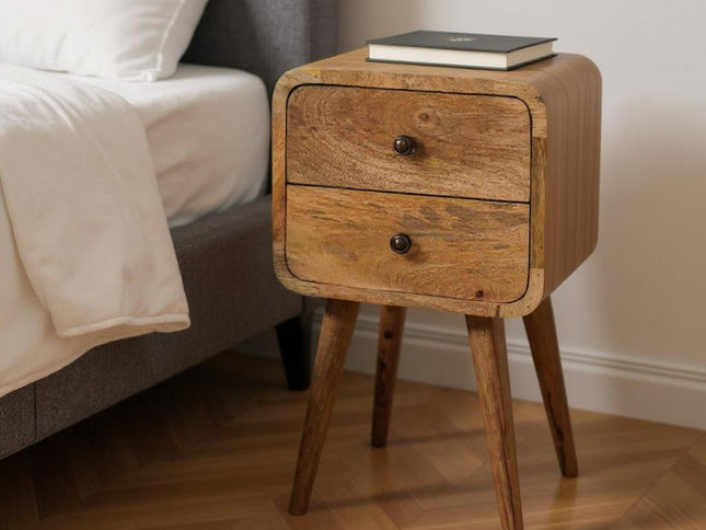 22" Oak Solid Wood Square Two Drawer Nightstand