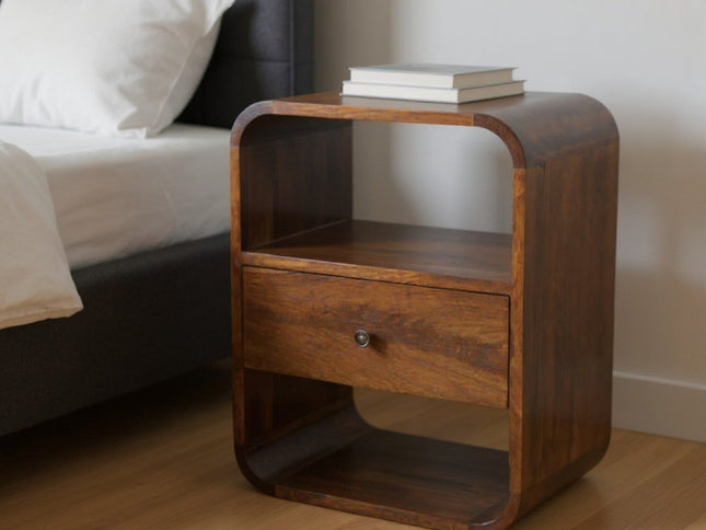 22" Brown Solid Wood One Drawer Nightstand