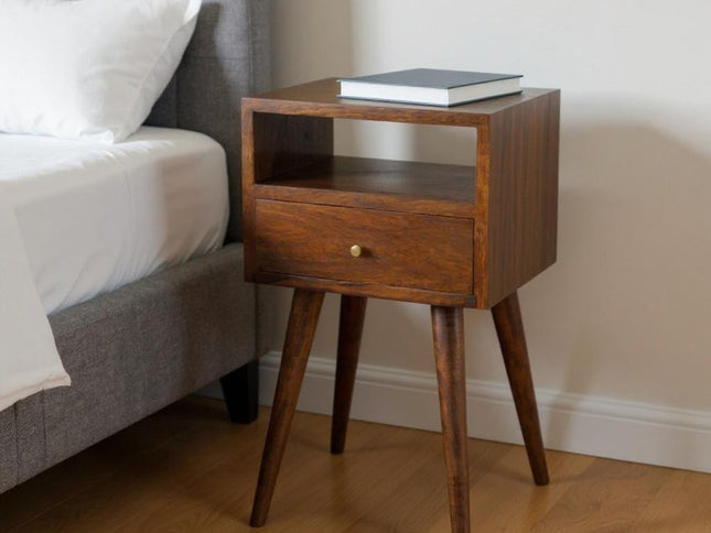 22" Chestnut Solid Wood Square One Drawer Nightstand