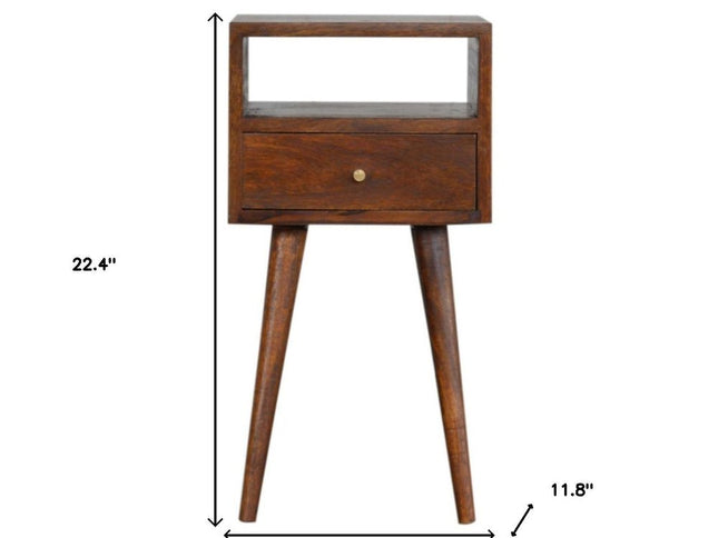 22" Chestnut Solid Wood Square One Drawer Nightstand