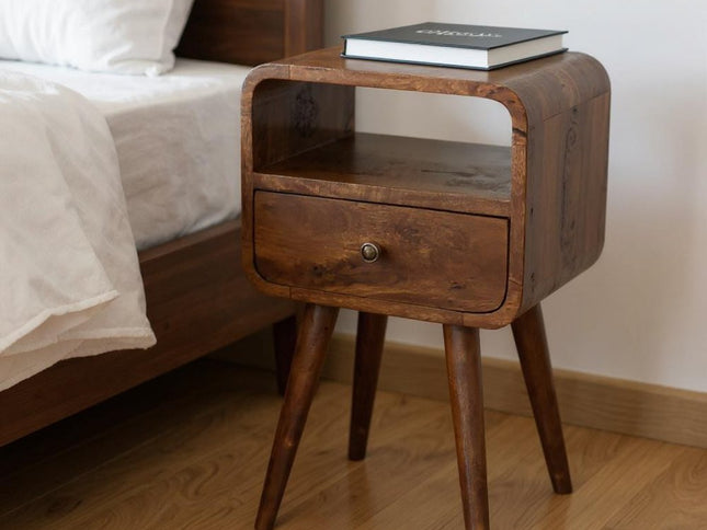 22" Chestnut Solid Wood Square One Drawer Nightstand