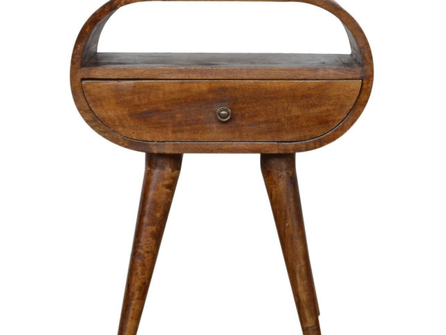 21" Brown Solid Wood Oval One Drawer Nightstand