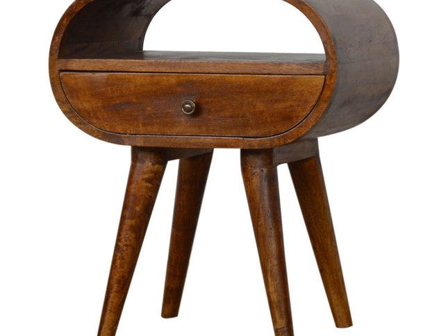 21" Brown Solid Wood Oval One Drawer Nightstand