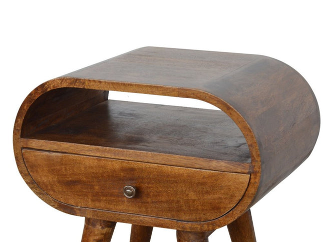 21" Brown Solid Wood Oval One Drawer Nightstand