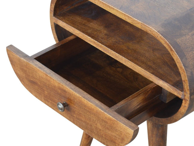 21" Brown Solid Wood Oval One Drawer Nightstand