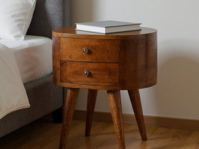 21" Chestnut Solid Wood Oval Two Drawer Nightstand