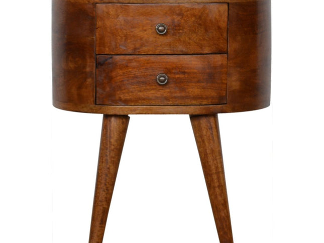 21" Chestnut Solid Wood Oval Two Drawer Nightstand