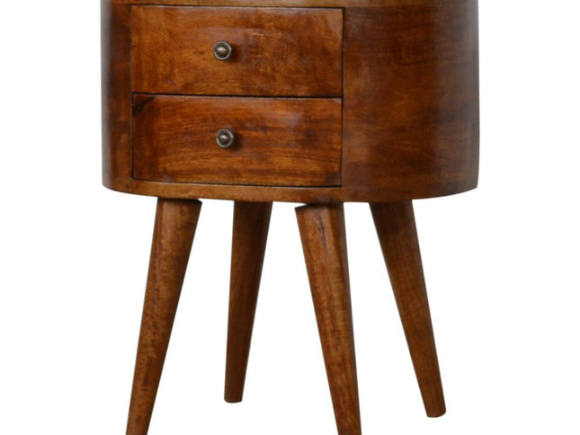 21" Chestnut Solid Wood Oval Two Drawer Nightstand