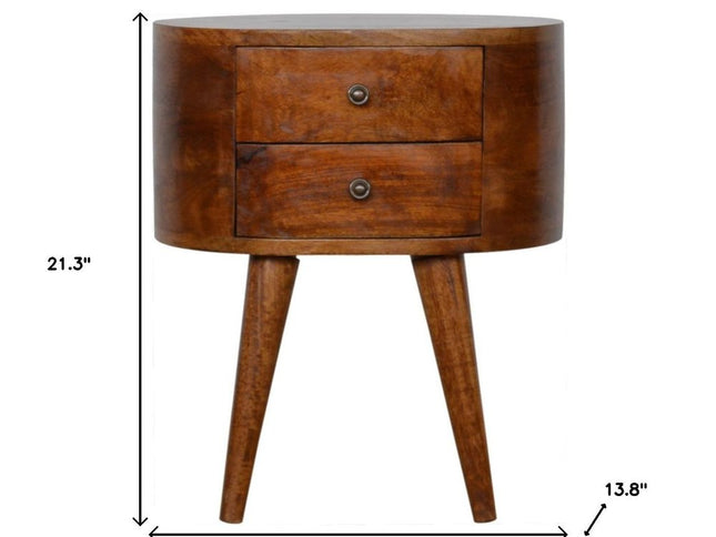 21" Chestnut Solid Wood Oval Two Drawer Nightstand