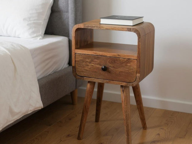 22" Oak Solid Wood Square One Drawer Nightstand